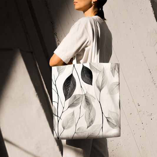 Feblilac Black and White Leaf Texture Canvas Tote Bag