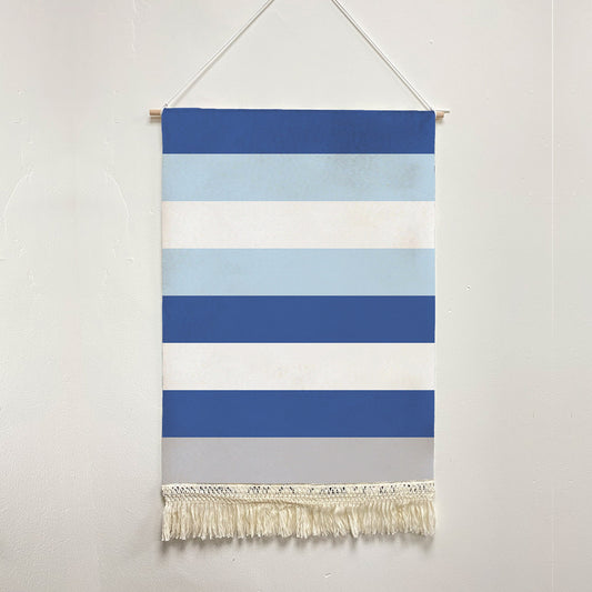Feblilac Blue and White Stripes Handmade Macrame Hanging Wall Decor Art