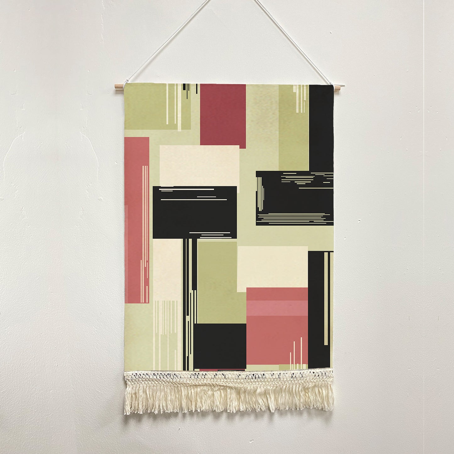 Feblilac Colorful Abstract Blocks Handmade Macrame Hanging Wall Decor Art