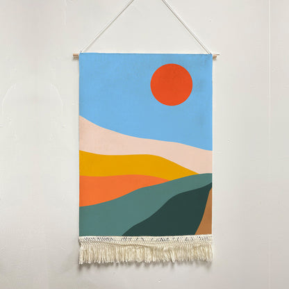 Feblilac Colorful Mountains Sunrise Handmade Macrame Hanging Wall Decor Art