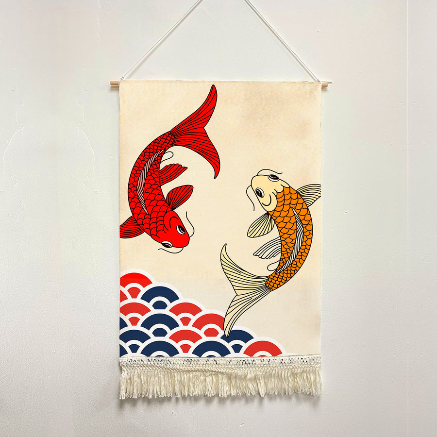 Feblilac Two Koi Carps Handmade Macrame Hanging Wall Decor Art - view 2