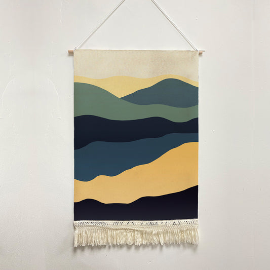 Feblilac Navy Blue Mountains Handmade Macrame Hanging Wall Decor Art