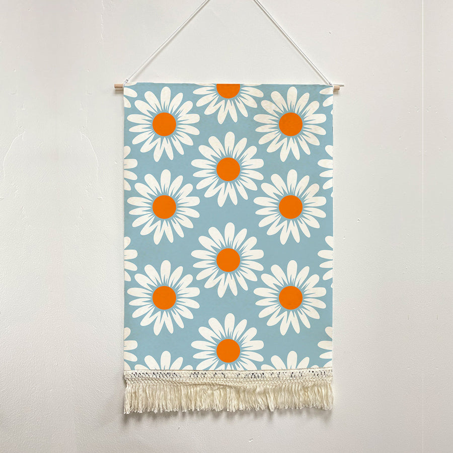 Feblilac White Daisy Pattern Handmade Macrame Hanging Wall Decor Art