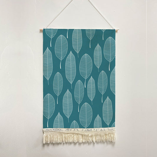 Feblilac White Leaves Green Background Handmade Macrame Hanging Wall Decor Art