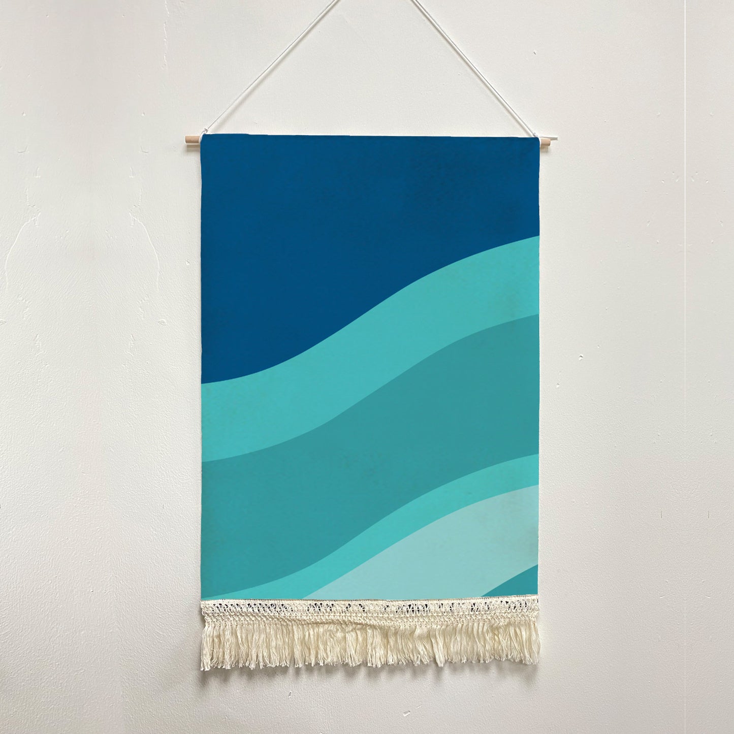 Feblilac Gradient Blue Flowing Waves Handmade Macrame Hanging Wall Decor Art