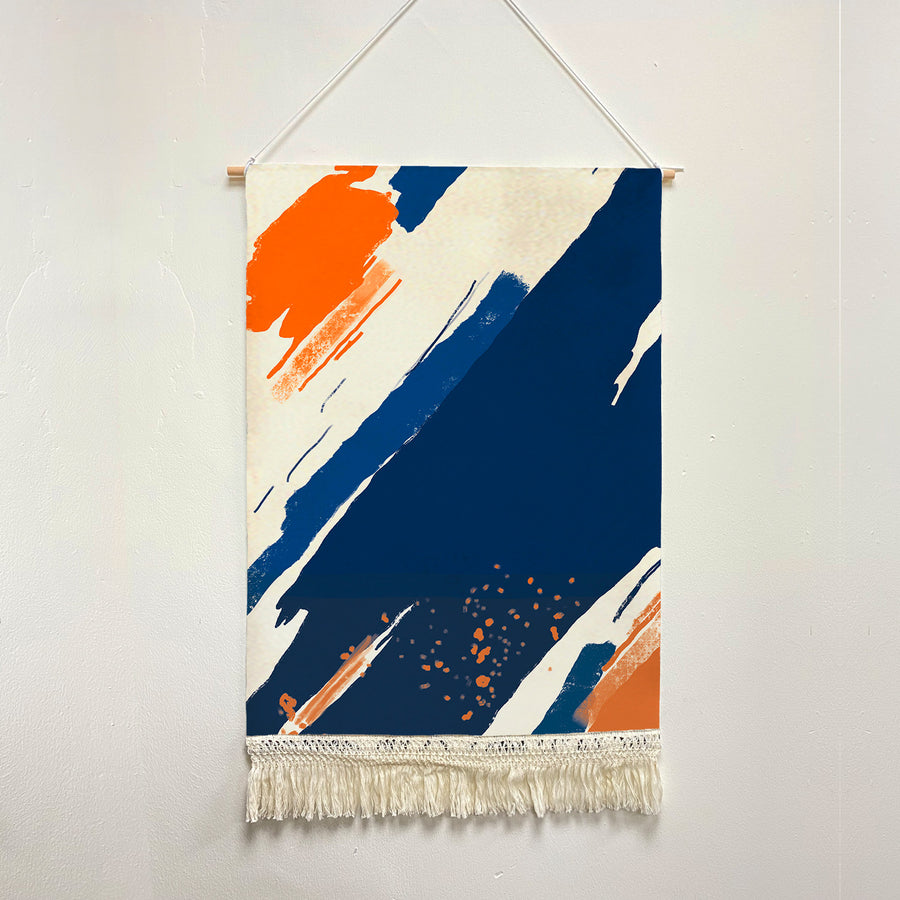 Feblilac Paint Blue Orange Handmade Macrame Hanging Wall Decor Art - view 2