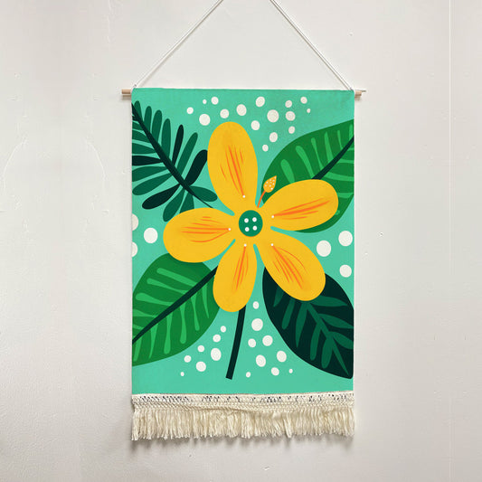Feblilac Yellow Flower Green Background Handmade Macrame Hanging Wall Decor Art