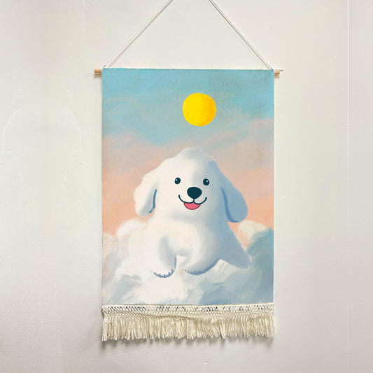 Feblilac Cloud Dog Handmade Macrame Hanging Wall Decor Art