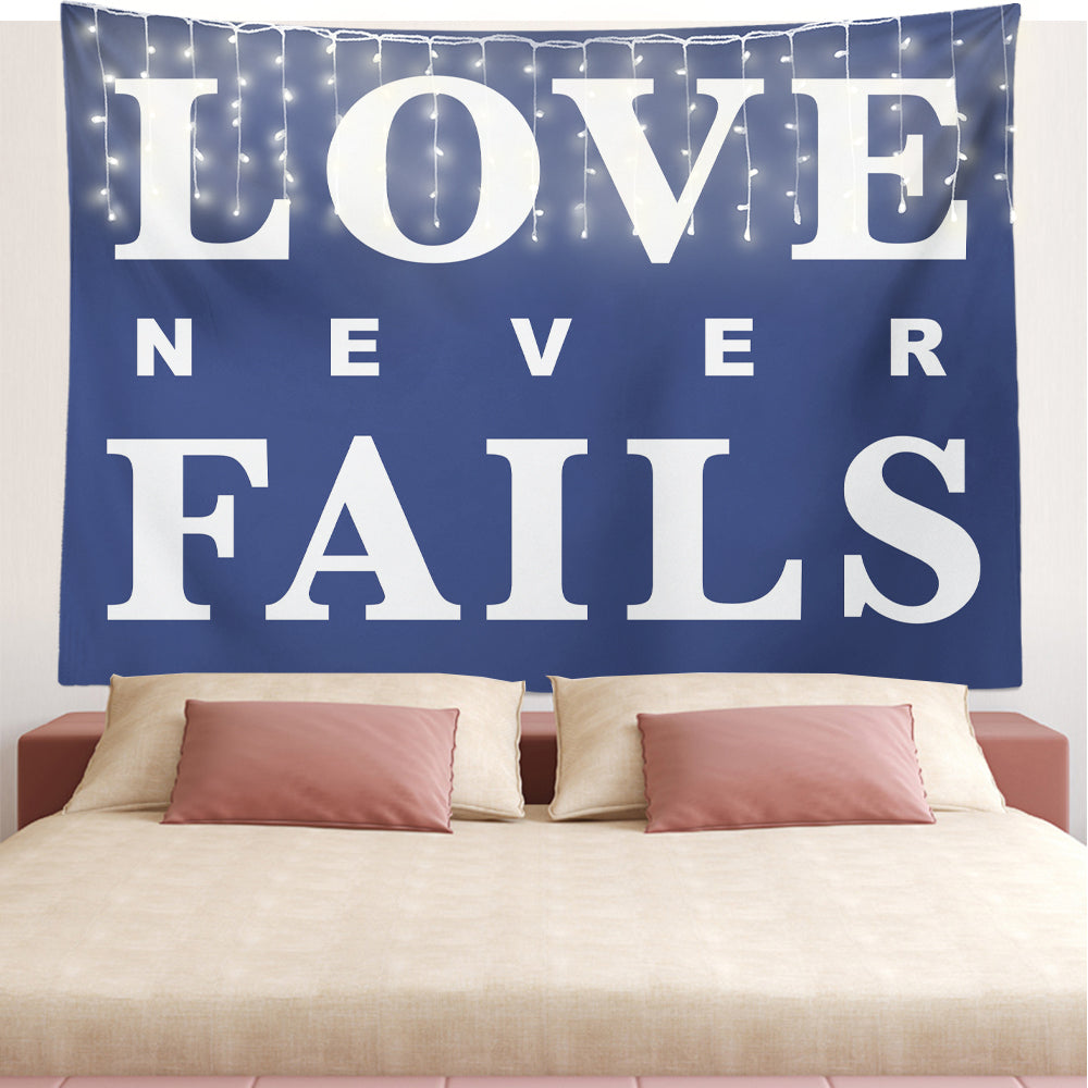 Feblilac Blue Background Love Never Falls Tapestry