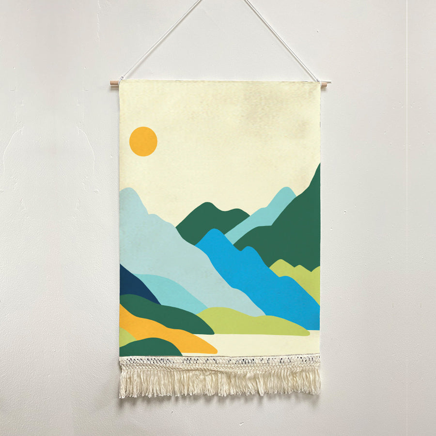 Feblilac Green Orange Mountains Sun Handmade Macrame Hanging Wall Decor Art - view 2