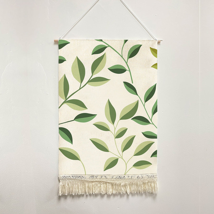 Feblilac Small Leaves Green Beige Background Handmade Macrame Hanging Wall Decor Art - view 2