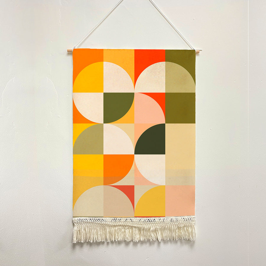 Feblilac Red Green Orange Circles Handmade Macrame Hanging Wall Decor Art - view 2