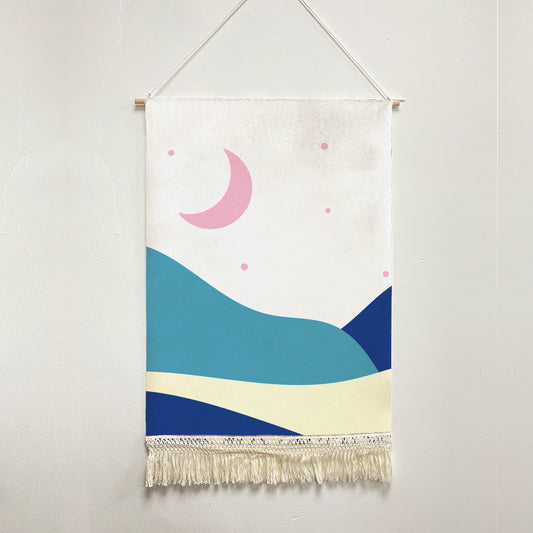 Feblilac Blue Pink Night Starry Sky Handmade Macrame Hanging Wall Decor Art