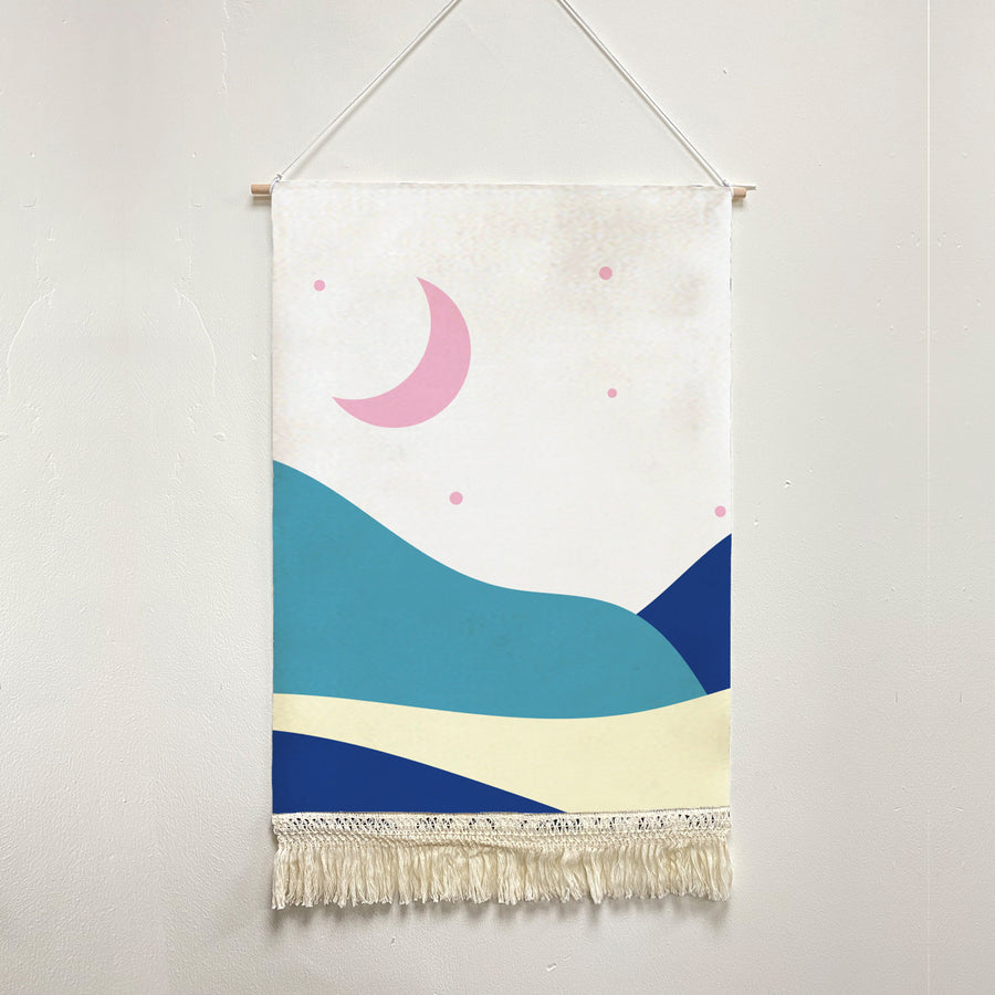 Feblilac Blue Pink Night Starry Sky Handmade Macrame Hanging Wall Decor Art