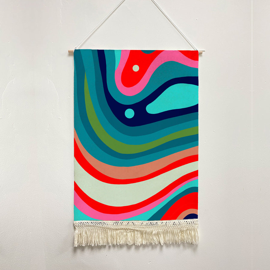 Feblilac Blue Orange Green Curve Texture Handmade Macrame Hanging Wall Decor Art - view 2