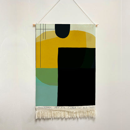 Feblilac Green Black Yellow Modern Abstract Handmade Macrame Hanging Wall Decor Art