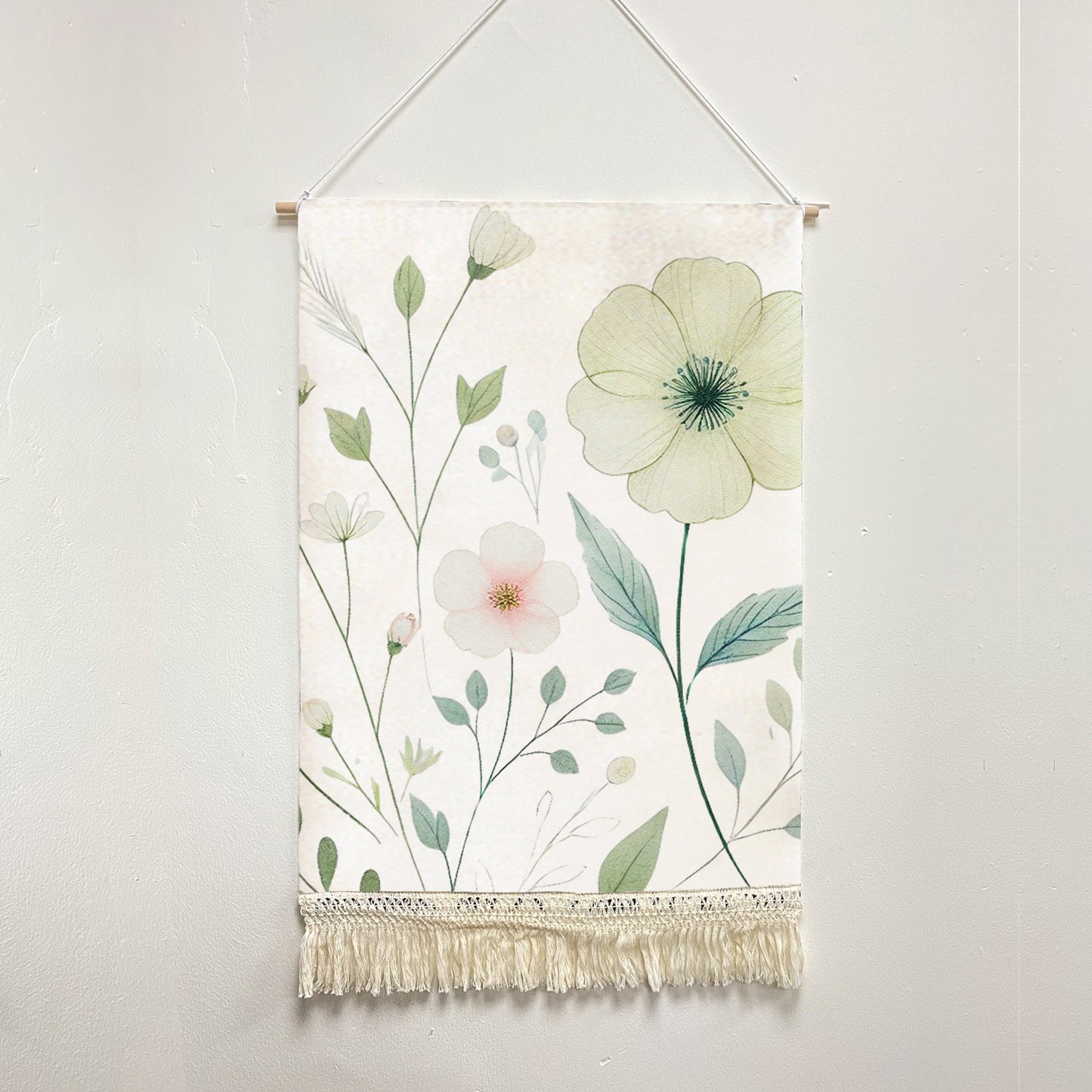 Feblilac Watercolor Flowers and Leaves Handmade Macrame Hanging Wall Decor Art