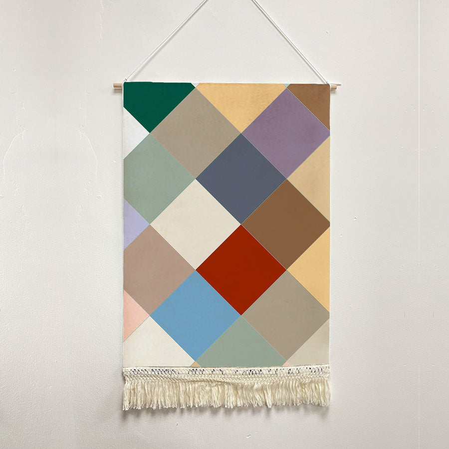 Feblilac Colorful Checkerboard Handmade Macrame Hanging Wall Decor Art