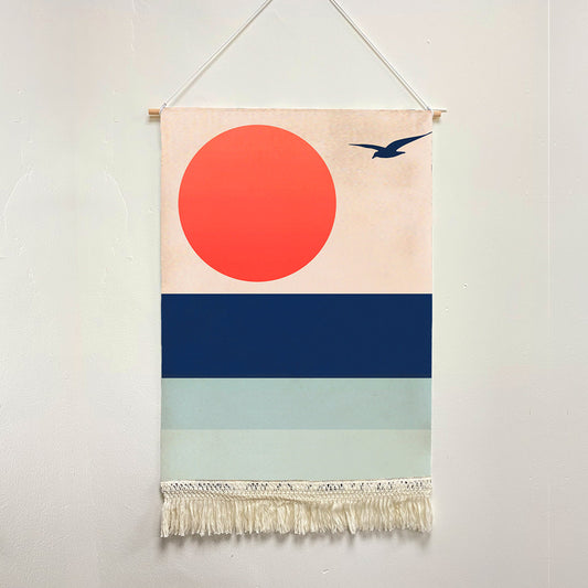 Feblilac Seagull Sunset Blue Tide Handmade Macrame Hanging Wall Decor Art