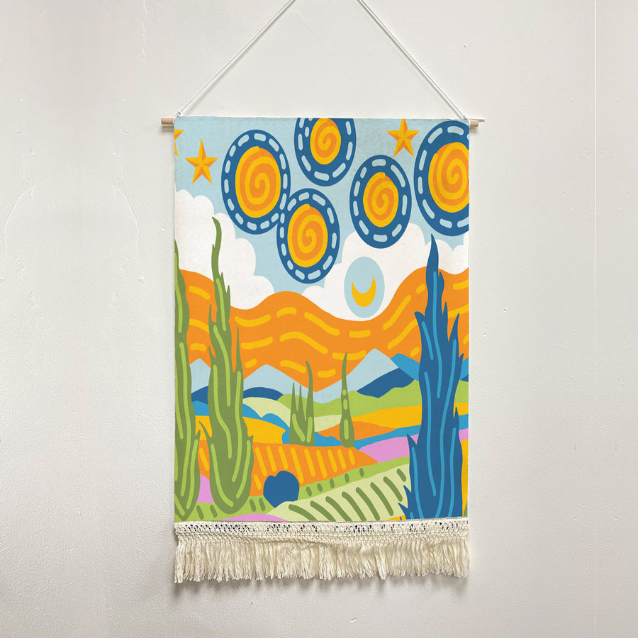 Feblilac Van Gogh Wheat Field Starry Sky Handmade Macrame Hanging Wall Decor Art