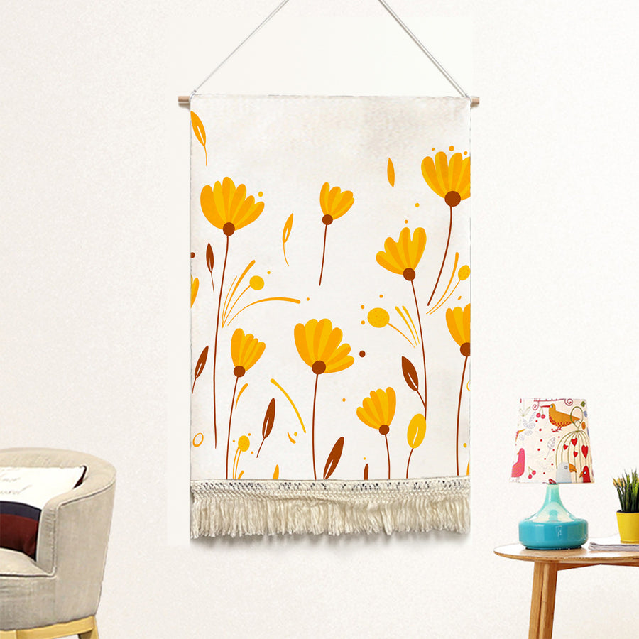 Feblilac Hand Painted Flowers Leaves Orange Yellow Handmade Macrame Hanging Wall Decor Art