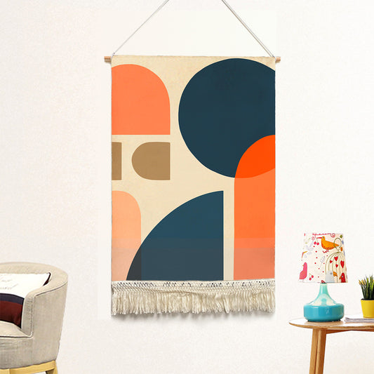 Feblilac Circular Semicircle Abstract Color Block Handmade Macrame Hanging Wall Decor Art