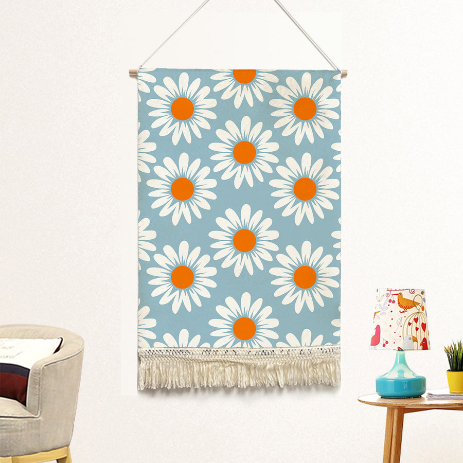 Feblilac White Daisy Pattern Handmade Macrame Hanging Wall Decor Art - view 2
