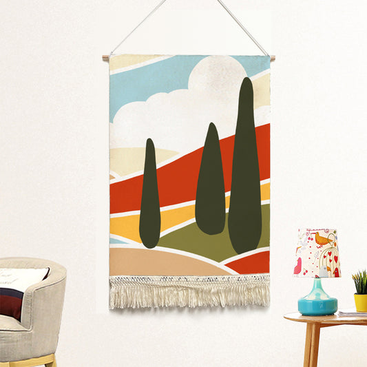 Feblilac Red and Blue Mountains Handmade Macrame Hanging Wall Decor Art