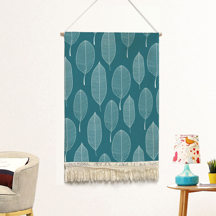 Feblilac White Leaves Green Background Handmade Macrame Hanging Wall Decor Art - view 2