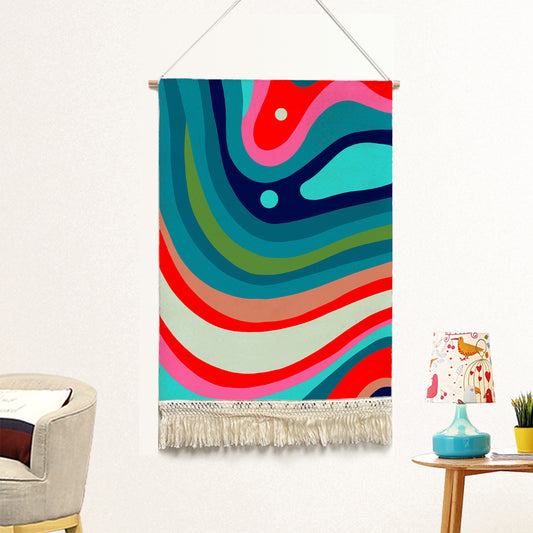Feblilac Blue Orange Green Curve Texture Handmade Macrame Hanging Wall Decor Art