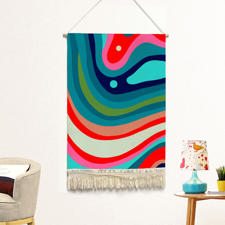 Feblilac Blue Orange Green Curve Texture Handmade Macrame Hanging Wall Decor Art