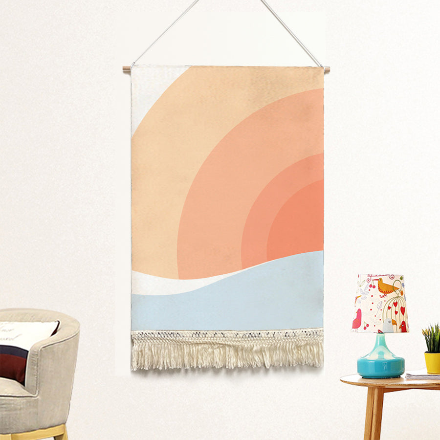 Feblilac Pink Gradient Sun Rising Handmade Macrame Hanging Wall Decor Art