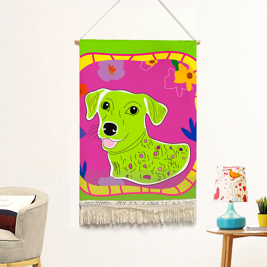 Feblilac Colorful Dog Handmade Macrame Hanging Wall Decor Art