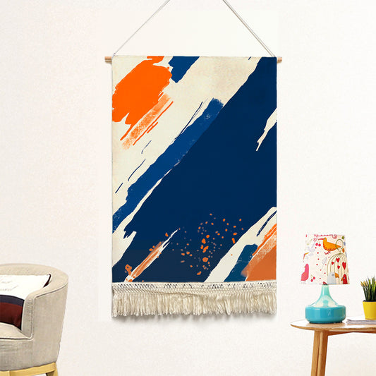 Feblilac Paint Blue Orange Handmade Macrame Hanging Wall Decor Art