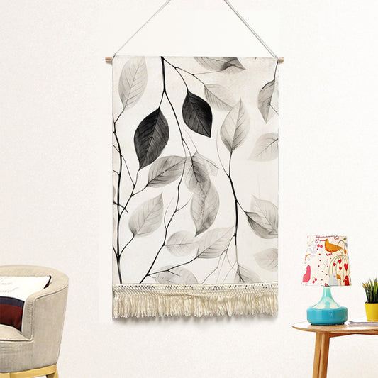 Feblilac Black and White Leaf Texture Handmade Macrame Hanging Wall Decor Art