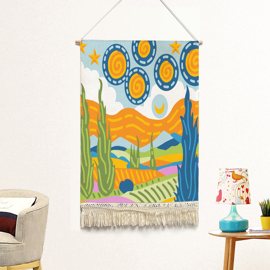 Feblilac Van Gogh Wheat Field Starry Sky Handmade Macrame Hanging Wall Decor Art - view 2