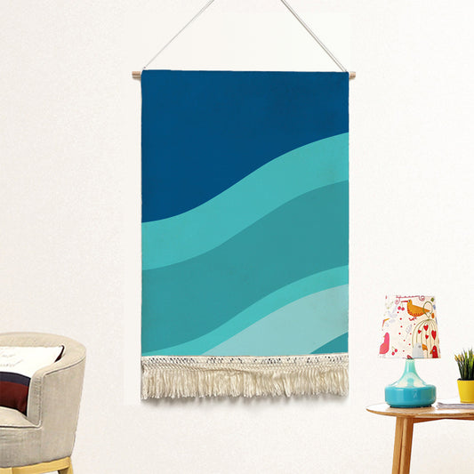 Feblilac Gradient Blue Flowing Waves Handmade Macrame Hanging Wall Decor Art