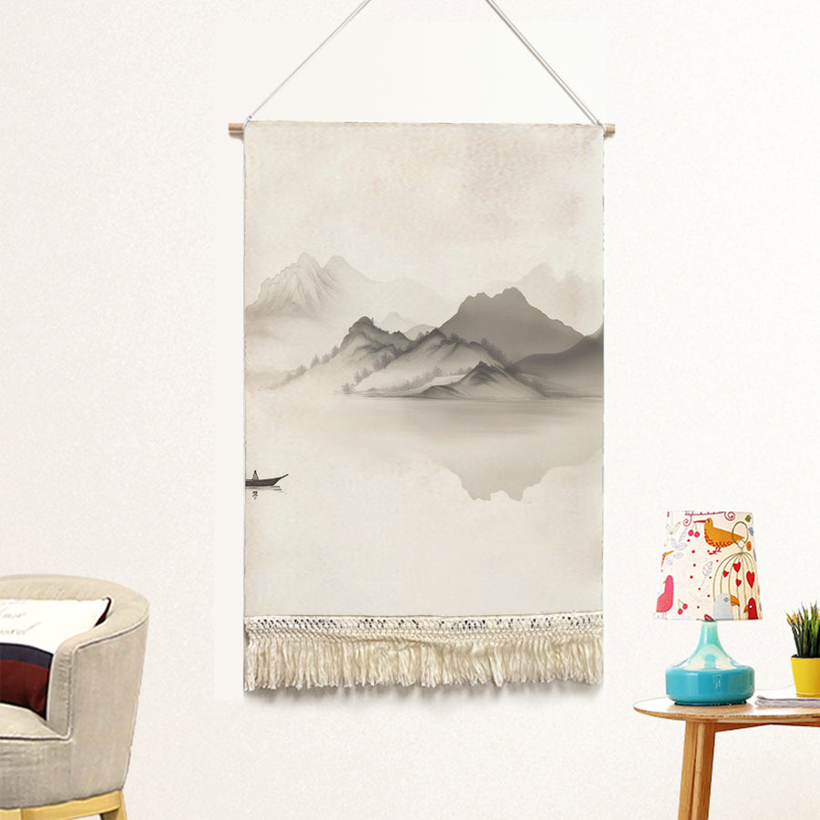 Feblilac Boat Landscape Handmade Macrame Hanging Wall Decor Art