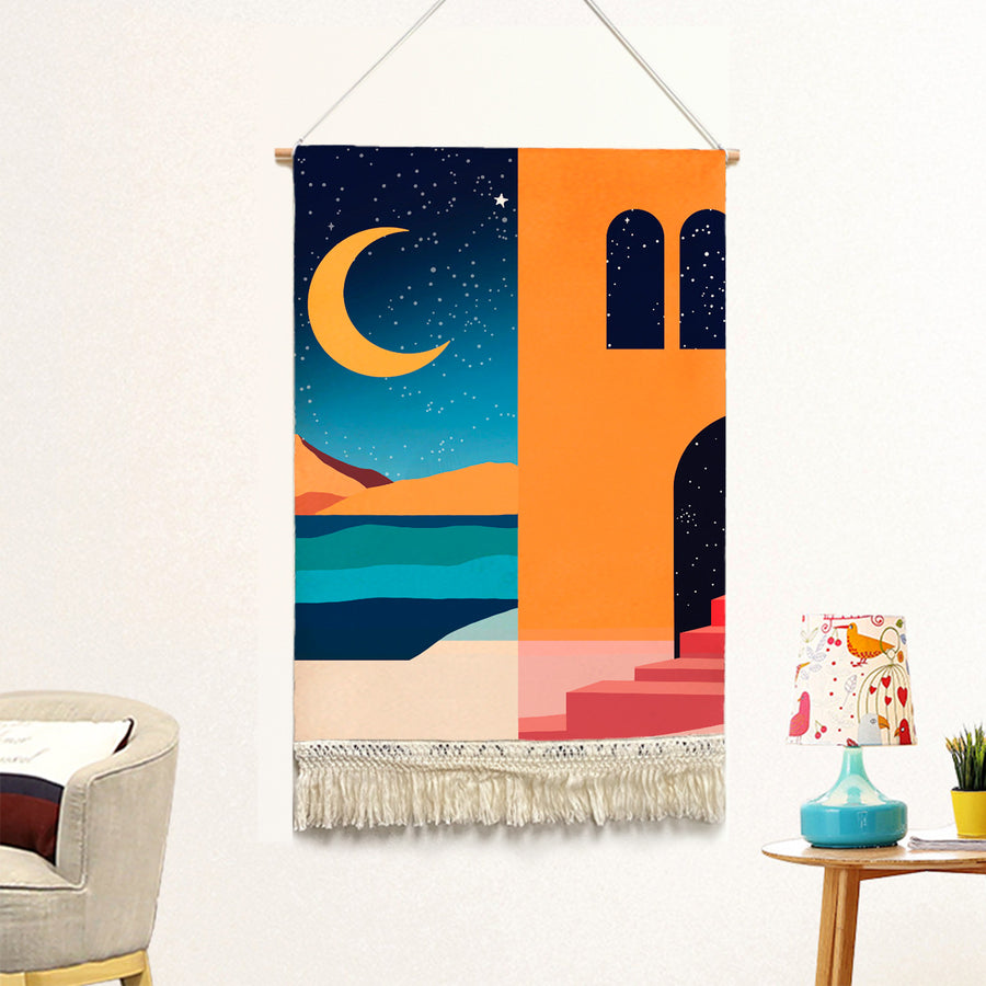 Feblilac Simple Style House Mountains Handmade Macrame Hanging Wall Decor Art