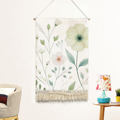 Feblilac Watercolor Flowers and Leaves Handmade Macrame Hanging Wall Decor Art