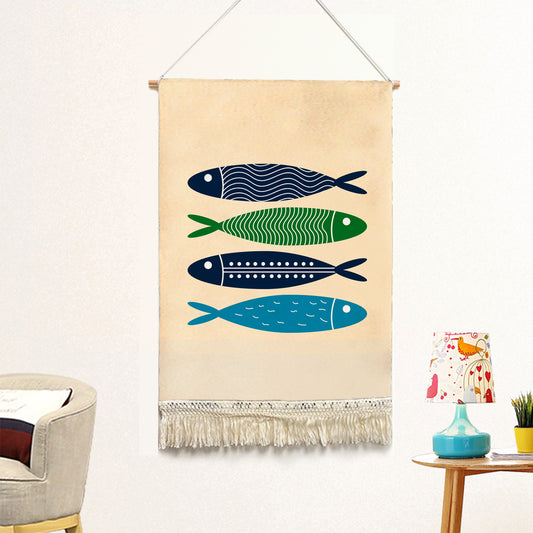 Feblilac Blue Simple Fish Handmade Macrame Hanging Wall Decor Art