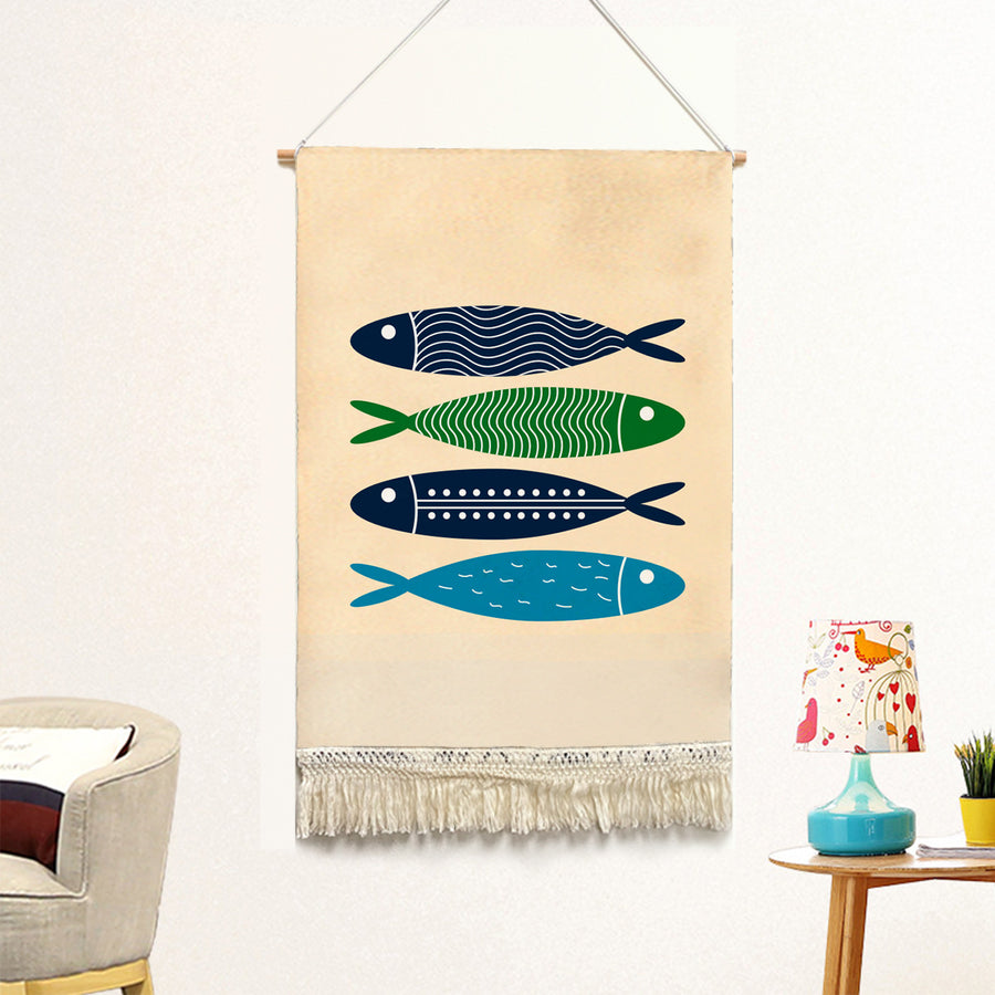 Feblilac Blue Simple Fish Handmade Macrame Hanging Wall Decor Art