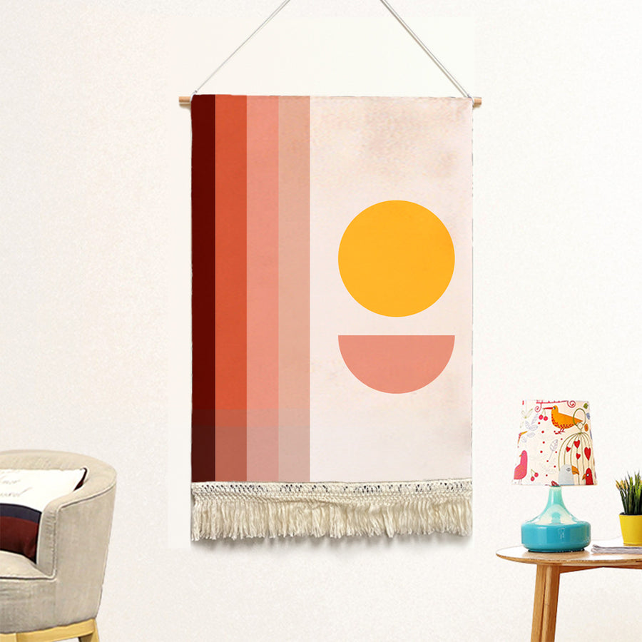 Feblilac Pink Sun Stripes Handmade Macrame Hanging Wall Decor Art