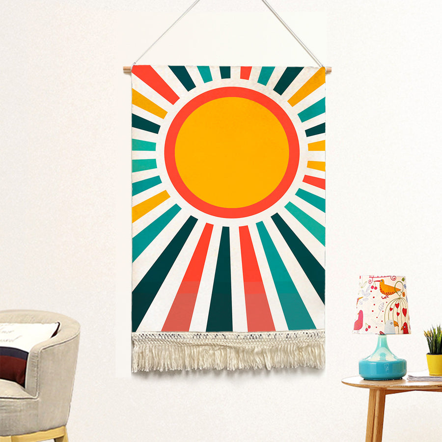 Feblilac Colorful Sun Rays Handmade Macrame Hanging Wall Decor Art
