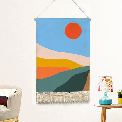 Feblilac Colorful Mountains Sunrise Handmade Macrame Hanging Wall Decor Art