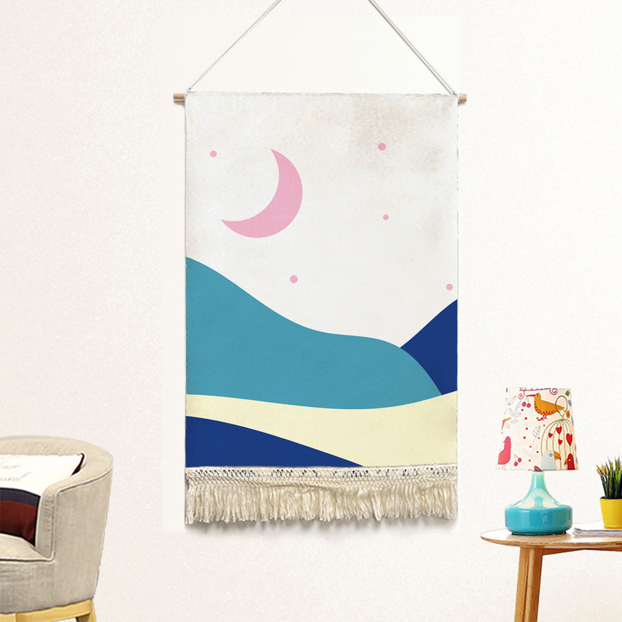 Feblilac Blue Pink Night Starry Sky Handmade Macrame Hanging Wall Decor Art - view 2