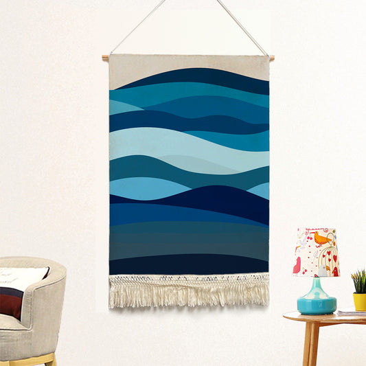 Feblilac Blue Ocean Waves Handmade Macrame Hanging Wall Decor Art
