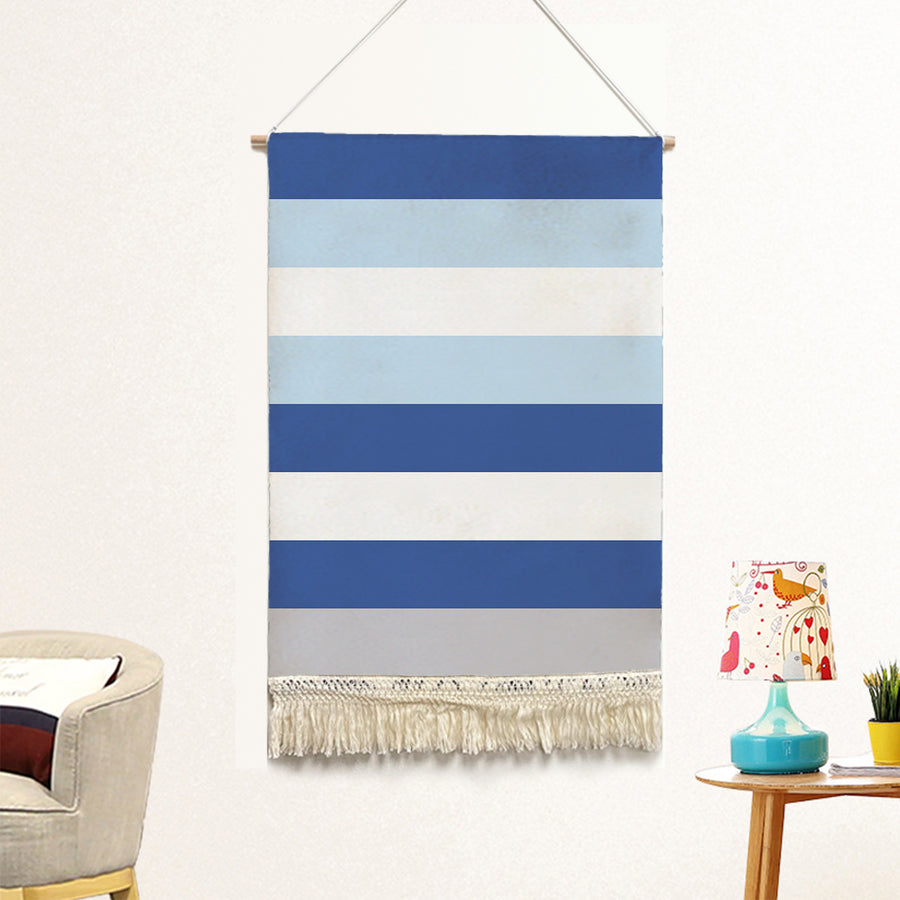 Feblilac Blue and White Stripes Handmade Macrame Hanging Wall Decor Art - view 2