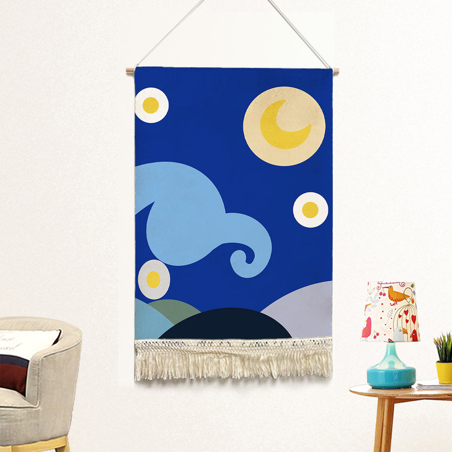 Feblilac Simple Strokes of Starry Sky Handmade Macrame Hanging Wall Decor Art