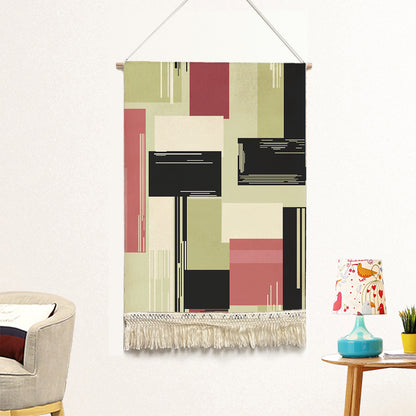 Feblilac Colorful Abstract Blocks Handmade Macrame Hanging Wall Decor Art